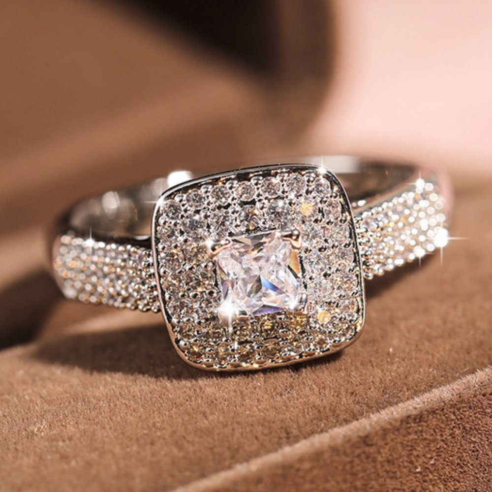 💍Shiny Square CZ Bling Micro Delicate Luxury Silver Ring for Women, UNVN… - Picture 3 of 6